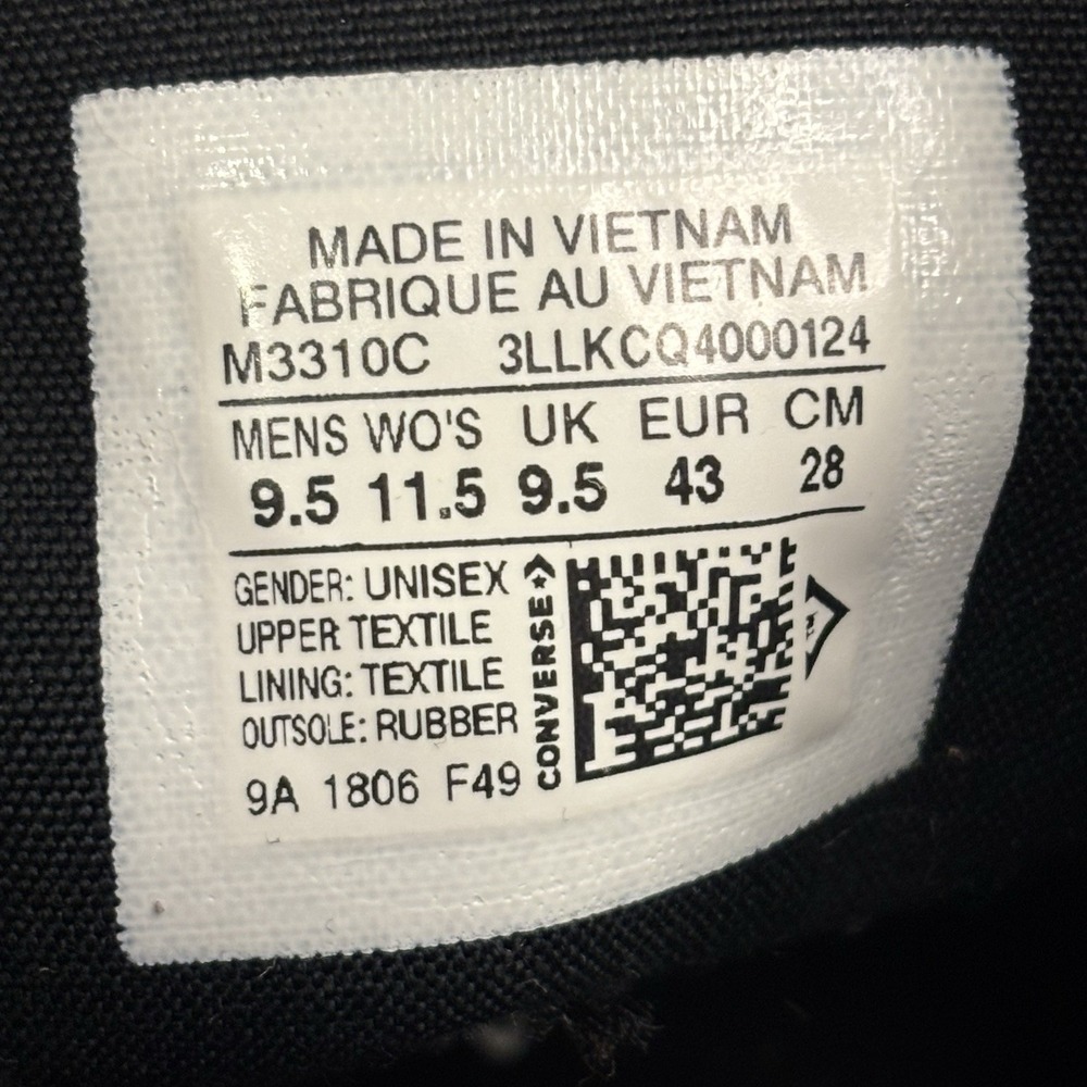 Converse Chuck Taylor All Star High Top Shoes Mens 9.5 Womens 11.5 Black M3310C - Picture 8 of 9
